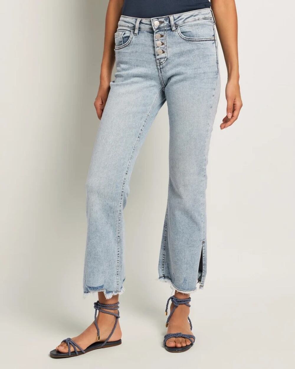 NEW SEAS 78&Sunny Cropped Jeans Blue Button Fly Light Wash Mid Rise Slit Size 4